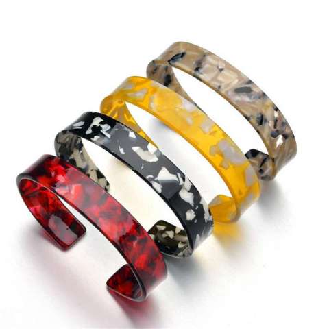 Elegant Women Acrylic Material Imitation Tortoiseshell Jewelry Cellulose Acetate Amber Cuff Bracelet Bangle 1.2CM 7 colors